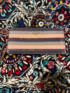 kate spade Glitter Stripe Zip Wallet - Pink & Navy